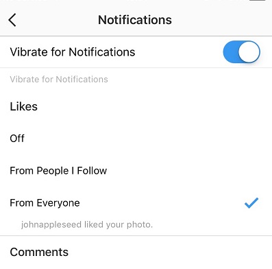 mengatur pemberitahuan yang muncul pada instagram