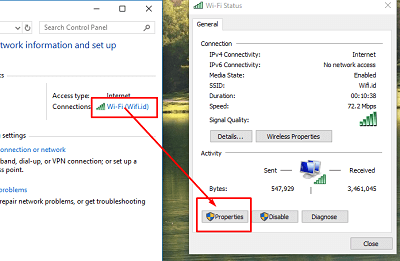 cek properties jaringan wifi windows