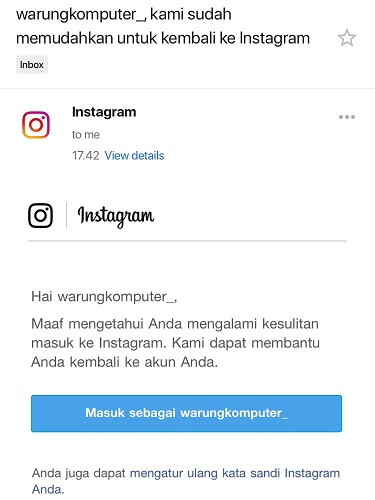 login instagram yang lupa password dengan email