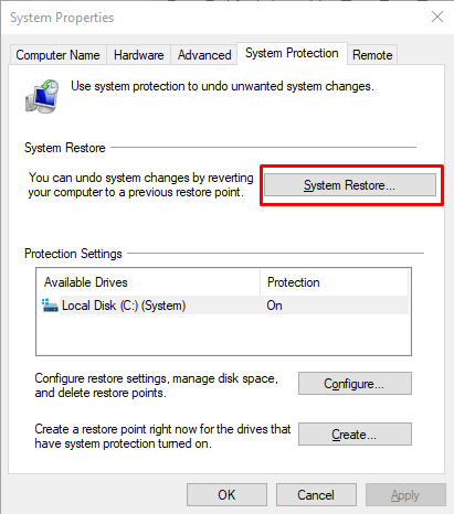 mengembalikan restore point pada windows 10