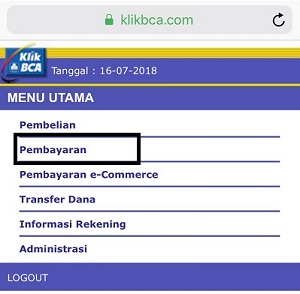 Menu klikbca setelah login