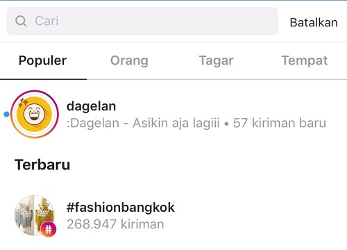 histori pencarian instagram