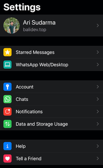 tampilan mode gelap pada whatsapp iPhone
