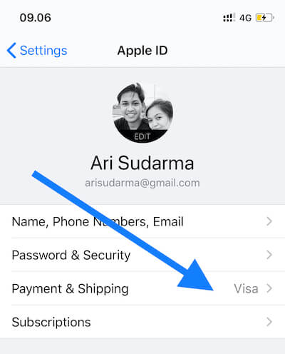 mengatur apple id dan metode pembayaran di iPhone
