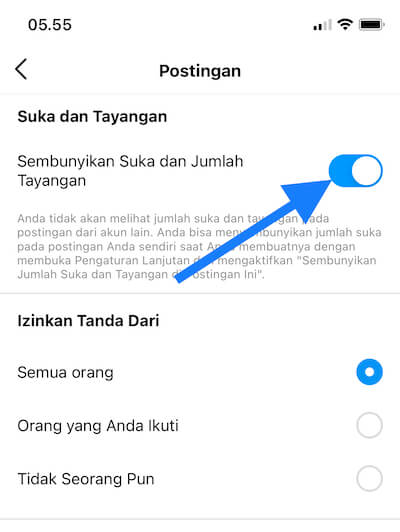 Menyembunyikan jumlah suka pada postingan orang lain