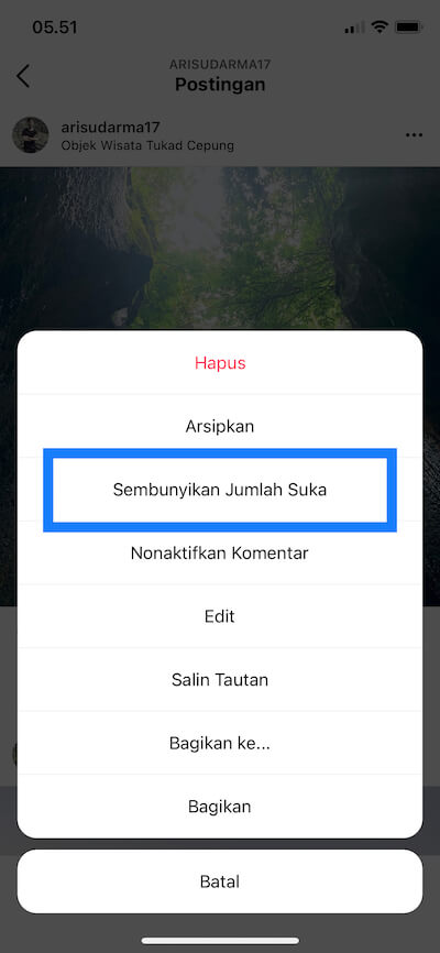Sembunyikan jumlah like instagram