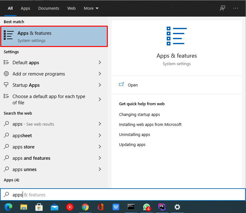 app & feature windows 10