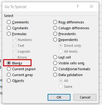 menandai baris yang kosong pada excel