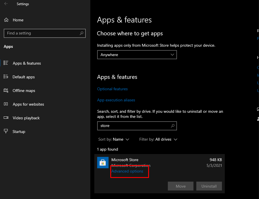 reset microsoft store