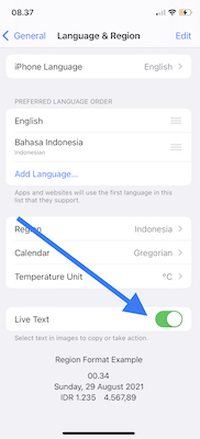 live text pada aplikasi photos