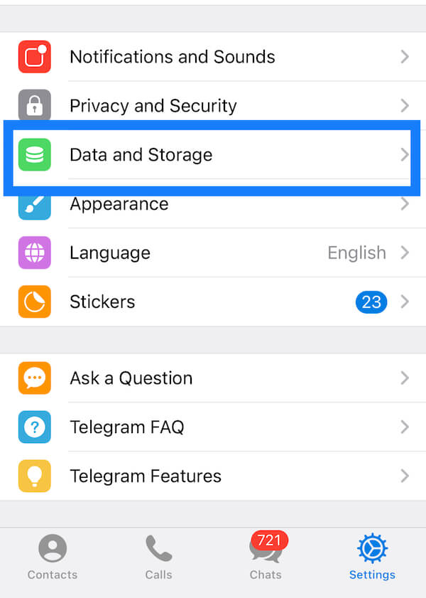 pengaturan data dan penyimpanan telegram
