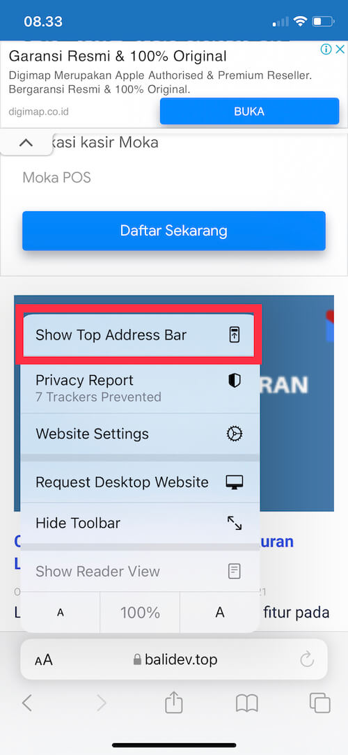 posisi address bar di atas iOS 15 safari