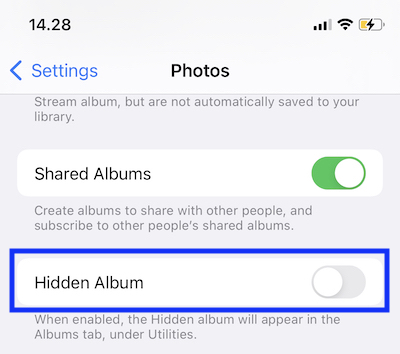 pengaturan aplikasi photos untuk menyembunyikan album di iPhone