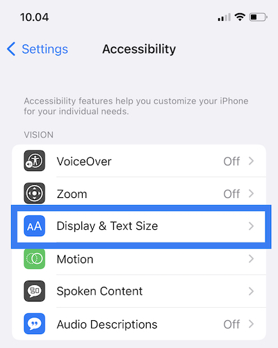 pengaturan layar dan ukuran text pada iPhone