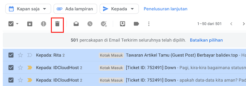 Mengosongkan email keluar pada gmail