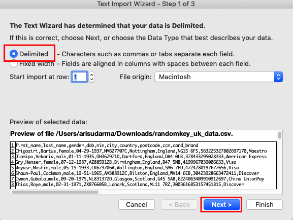 Text Import Wizard