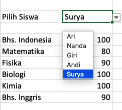 contoh laporan dengan dropdown list di excel