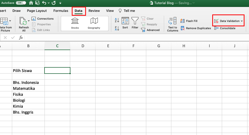 membuat dropdown list dengan data validation di excel