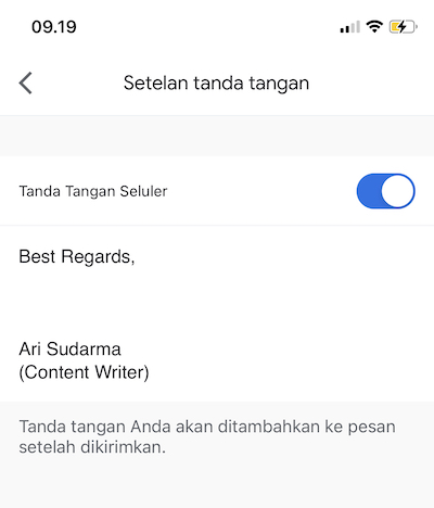 membuat signature pada aplikasi gmail
