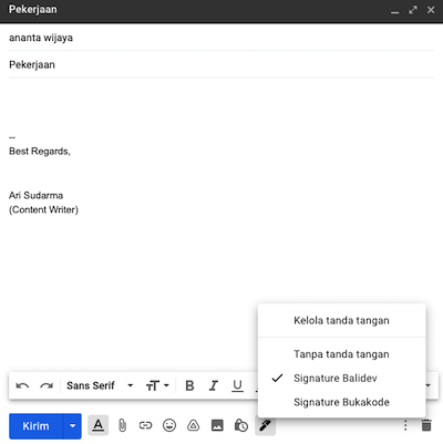 menambahkan signature saat membuat dan mengirim email