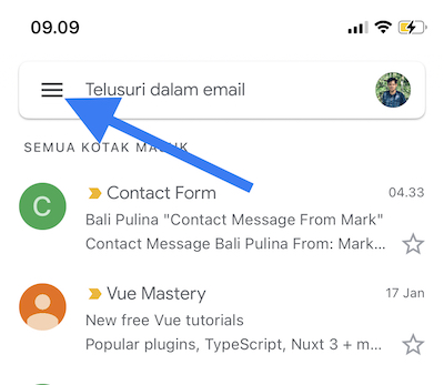menu gmail pada aplikasi