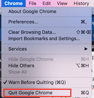 menutup aplikasi google chrome pada macos