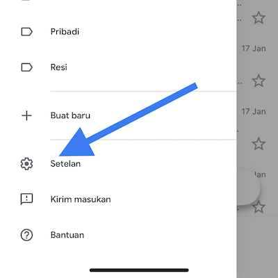 setelan pada aplikasi gmail